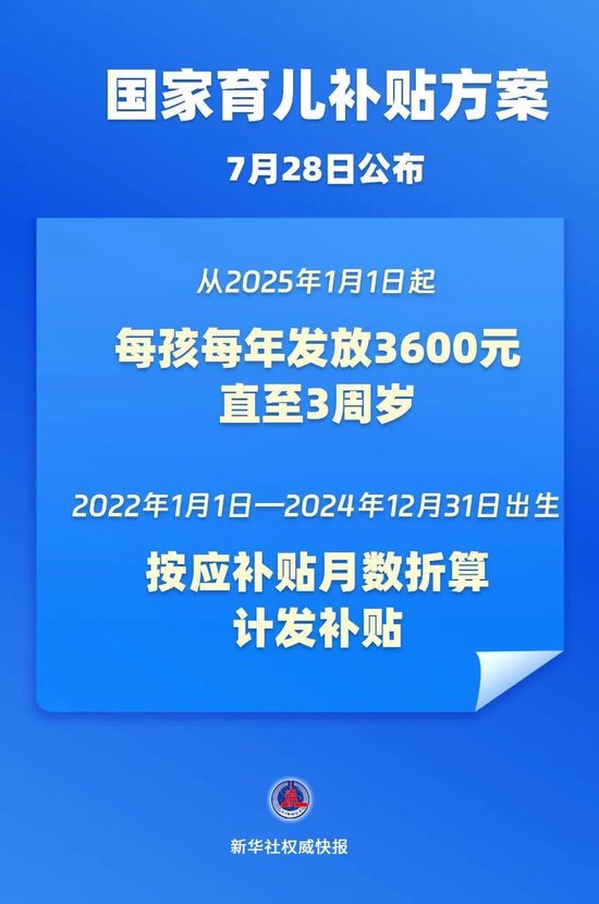 国家育儿补贴方案公布！3周岁前每娃每年3600元