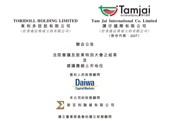 又有港股公司主动退市：“香港米线大王”谭仔国际预计8月19日收盘后退市